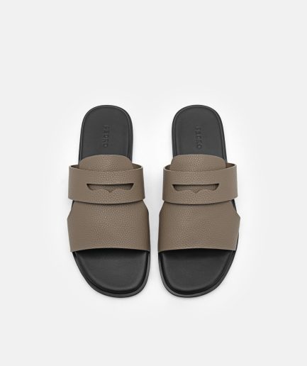 PEDRO PENNY STRAP SLIDE SANDALS- Dark Taupe